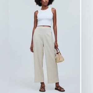 Madewell Pull-On Crop Straight Leg Linen Pants Cream Beige Size Medium Women’s